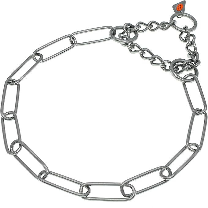 Herm Sprenger Stainless Steel Fur Saver Dog Collar Long Link Professional Training Collar Assembly Chain Correction Slip Chain for Medium Large Dogs Made in Germany (23in (Neck Size 18-21 in))