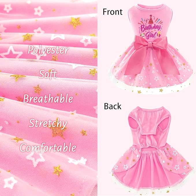XPUDAC Dog Birthday Dress Puppy Clothes for Small Dogs Girl Birthday Party Tulle Pet Outfit, Cat Appeal-X-Small