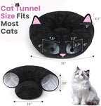 Baseola Cat Tunnel Bed for Indoor Cats, Peekaboo Cat Cave with Washable Soft Play Mat, Furry Cat Tube, for Kitten/Puppy/Rabbit, Kitten Series Black Pink