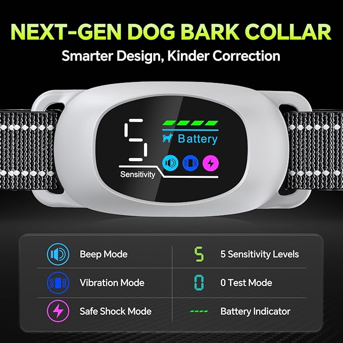 Dog Bark Collar with Remote – 2-in-1 Automatic & Manual Modes, Smart Anti Bark Dog Training Collar with Beep, Vibration & Shock, 330FT Range, IP67 Waterproof, Rechargeable (8-150lbs)