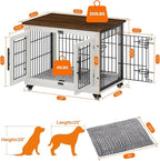 Dog Crate Furniture with Cushion Set of 2, Wooden Dog Kennel Indoor with Double Doors, Dog Cage with Wheels, Dog House Side End Table for Small Medium Dogs up to 45 lb, 32.5" L, White