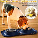 Hubulk Pet Dog Bowls 2 Stainless Steel Dog Bowl with No Spill Non-Skid Silicone Mat + Pet Food Scoop Water and Food Feeder Bowls for Feeding Small Medium Large Dogs Cats Puppies (Medium, Navy Blue)
