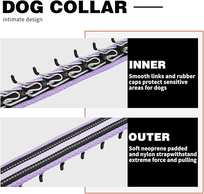 Martingale No Pull Dog Collar for Large Medium Small Dogs, Heavy Duty Nylon Adjustable Reflective Anti Pull Slip Collar with Buckle for Training Walking Hunting M Purple
