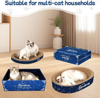 4-in-1 Cat Scratcher and Bed, 2 Scratching Pads & 2 Oval Loungers for Indoor Cats, Multi-Cat Household Cardboard Scratcher Furniture with Cat Bed Design to Save Your Couch