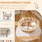 Tangkula Solid Wood Cat Tree, 48.5” Natural Branch Modern Cat Tower with Luxury Hanging Cradle, Jute Scratching Post, Top Perch, Padded Platform, Soft Long Plush, Boho Cat Tree for Indoor Kittens