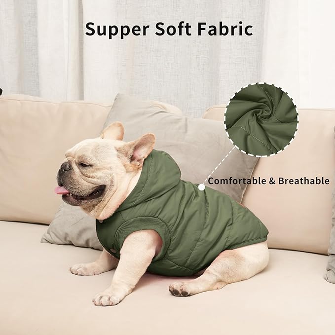 Fleece Lining Extra Warm Dog Hoodie in Winter for Small Dogs Jacket Puppy Coats with Hooded Green M