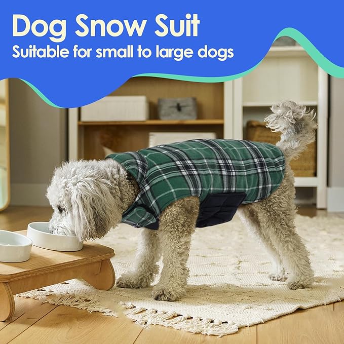 MIGOHI Reversible Dog Coats, Warm, Windproof & Waterproof Jackets for Cold Weather, British Plaid Warm Dog Vest, Green, 2XL