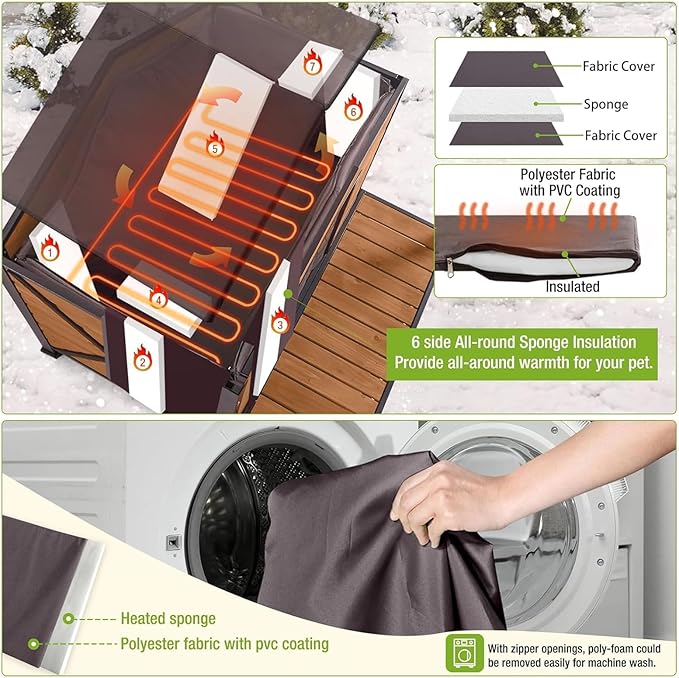 Heated Dog House Outdoor Dog Kennel with Insulation Liner for Winter 34" Waterproof Dog Cage for Small & Medium Dogs,Unique All-Around Iron Frame