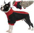 IDOMIK Reversible Dog Winter Coat, Thick Warm Dog Coat with Leopard Fleece Lining&Zipper, Adjustable High Collar Waterproof Jacket, Reflective Pet Cold Weather Coats for Medium Dogs,Red,M