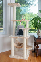 Cat Tree Tower with Hammock - Multi-Level Kitty Condo, Scratching Posts, Soft Faux Fur - 65" Tall