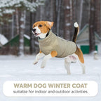 IDOMIK Warm Dog Coat with Harness, Waterproof Reflective Dog Jackets for Small Medium Large Dogs, Fleece High Collar Winter Jacket with Zipper, Pet Winter Snowsuit Clothes for Cold Weather,Khaki S