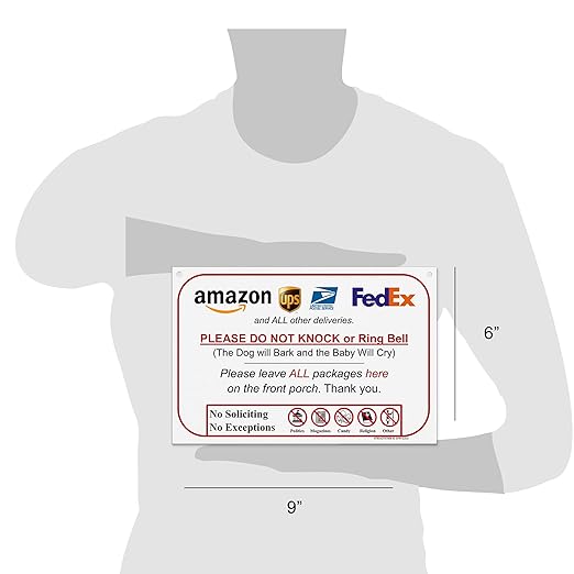 Leave Package Sign - Do Not Knock or Ring DoorBell (Dog Will Bark & Baby Will Cry - Hang Sign)