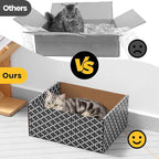 Cardboard Cat Scratcher Box with 3PCS Extra-Large Double-Sided Scratching Board, Heavy Duty Cat Scratcher Bed, Sturdy and Refillable, Ideal for Scratching and Sleeping, Premium House for Indoor Cats