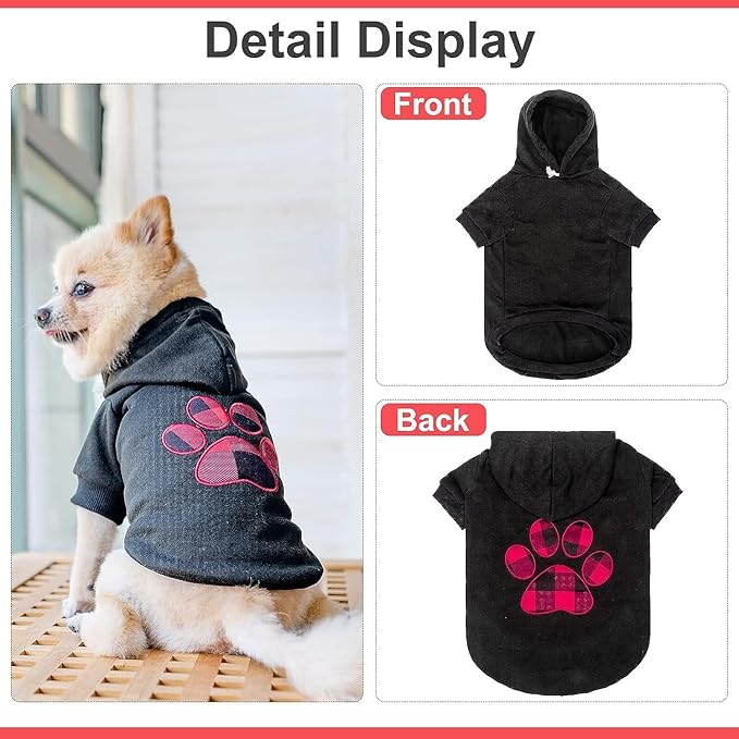 KOOLTAIL Plaid Dog Hoodie Pet Clothes Sweater with Hat and Pocket for Small Medium Large Size Dogs, Soft Winter Warm Dog Cold Weather Coat, Fleece Fall Dog Hooded Sweatshirt for Puppy Cats, Black XXL