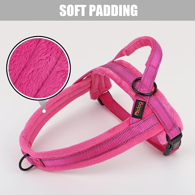 Didog Soft Flannel Padded Dog Vest Harness, No Pull/Quick Fit Reflective Dog Strap Harness, Easy for Training Walking (XS:Chest 15-18", Hot Pink)