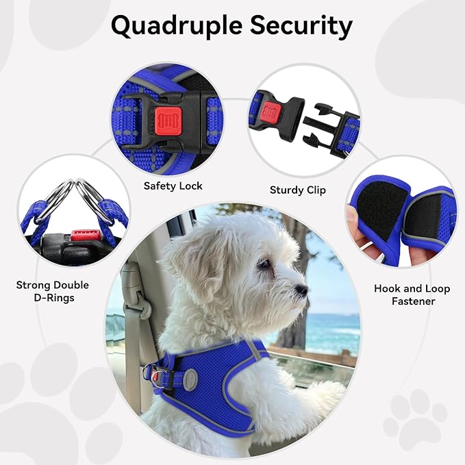 Joytale Small Dog Harness, Breathable Mesh Step-in Vest, Reflective Soft Padded Harnesses for Puppies and Extra Small Dogs, Navy Blue, XS