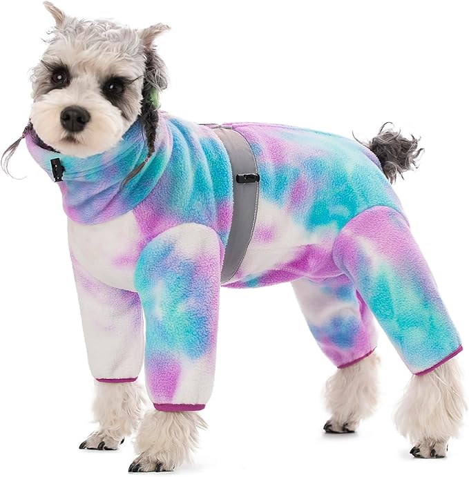 Dog Coats for Small Dogs, Polar Fleece Dog Pajamas Bodysuit, Puppy Onesies Tie Dye Jumpsuits, Dogs Warm Clothes Four-Legged, Doggie Fullbody Winter Jacket Vest
