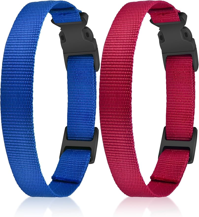PetJoy Replacement Collar Strap for Bark and Shock Collars, 8-27 Inches Adjustable E-Collar (2-Pack Blue & Red)