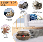 FluffyDream Magic Organ Cat Scratching Board, Interactive Scratch Pad with a Ball, Cat Scratcher for Grinding Claw, Recyclable and Durable, Furniture Protector, Retractable, Brown, Reversible