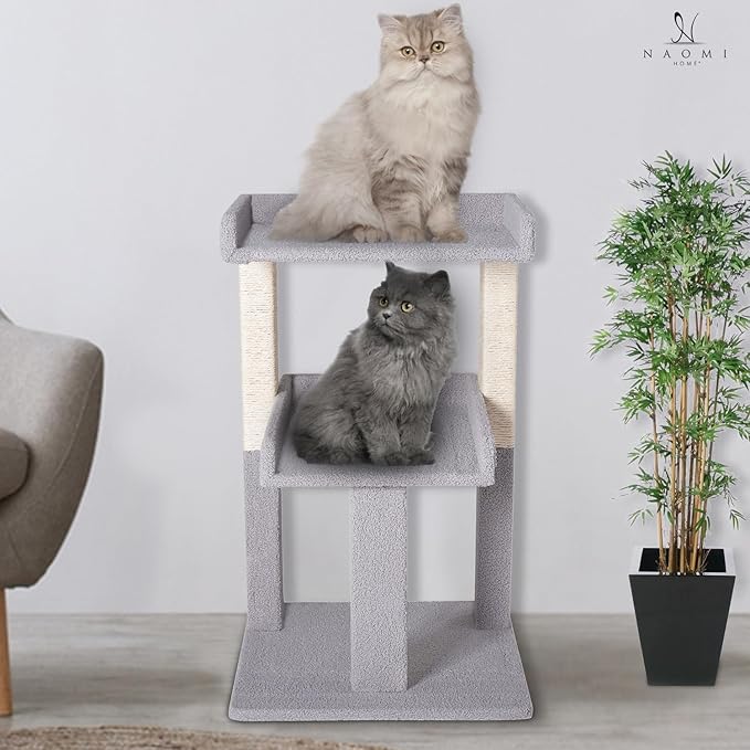 Lulu Large Cat Tree Tower with 2 Spacious Platforms, Sturdy Multi-Cat Condo with Sisal Scratching Posts, Stable Anti-Tip Design for Indoor Cats