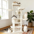 KAWHBET 68in Cat Tree,Cute Cat Tower Big Multi-Level Cat Tower for Large Cats with Removeable Cushion,Hammocks Sisal Scratching Posts,Condos,for to Play and Sleep Cat Tree for Indoor Cats (White)