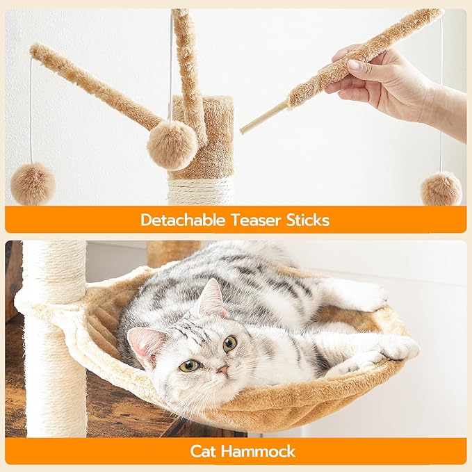 HOOBRO Cat Tree with Litter Box Enclosure, Scratching Posts, Litter Box Enclosure Furniture for Indoor Cats, All-in-One Wooden Cat Tower Condo House with Cat Hammock, Rustic Brown BF14MZ03