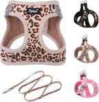 PUPTECK Dog Harness and Leash Set for Small Medium Dogs No Pull Step-in Soft Mesh Puppy Cat Vest Harnesses Reflective at Night, Brown Leopard Print, XS
