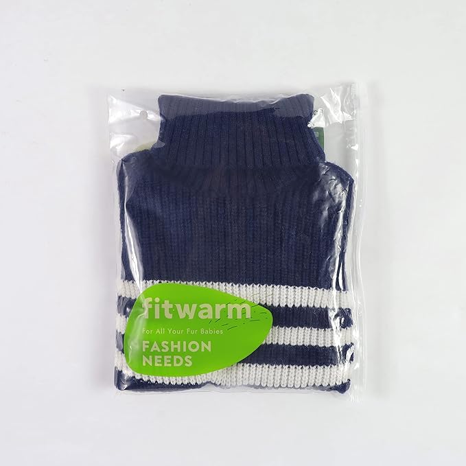 Fitwarm Dog Striped Knitted Sweater, Thermal Turtleneck Pet Coat, Dog Winter Clothes for Small Dogs Boy Girl, Cat Apparel, Blue, Small