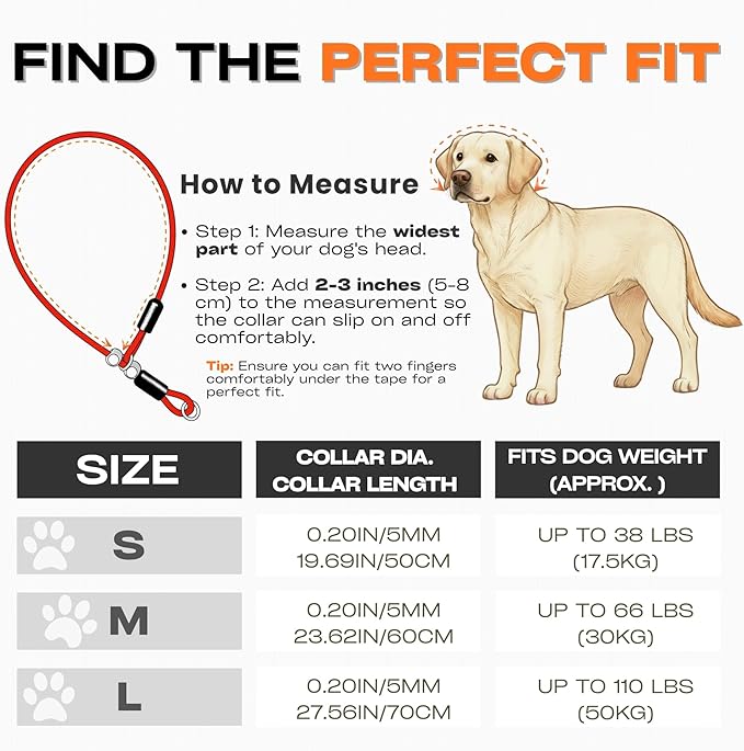Heavy Duty Steel Wire Dog Training Collar - PVC Coated Martingale Slip Collar with Adjustable Safety Stopper for No-Pull Walking & Obedience Red 0.197" D/23.62" L