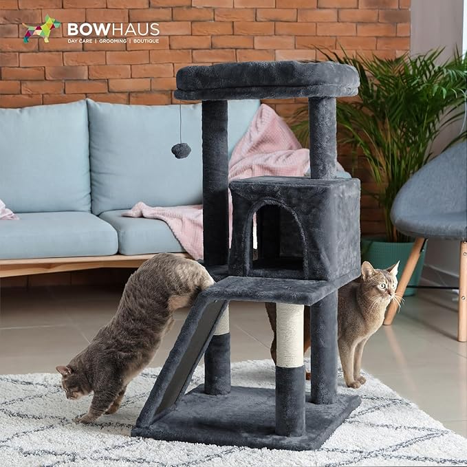 Tall Cat Tree for Indoor Large Cats or Kittens, Multi-Level Cat Activity Tree with Scratching Posts, Hammock, Cat Cave Condo, Modern Cute Small Cat Climbing Tower with Widened Perch