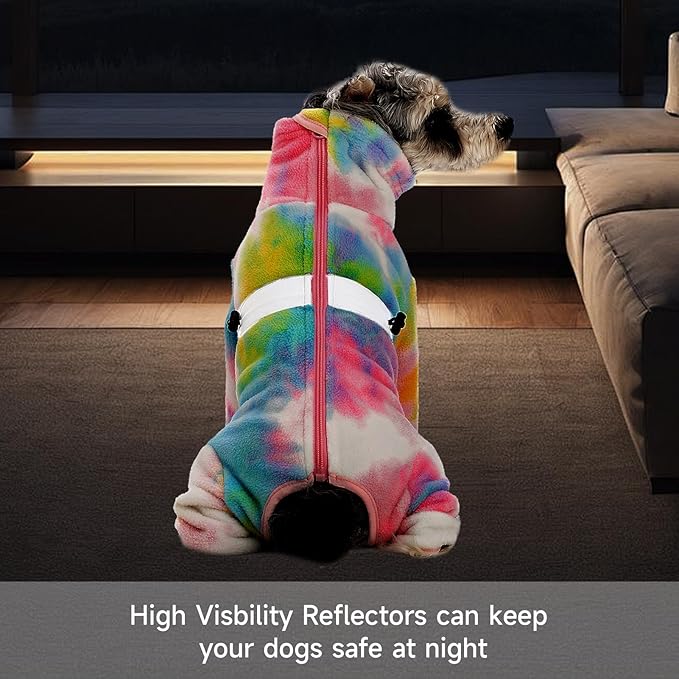 Dog Coats for Small Dogs, Polar Fleece Dog Pajamas Bodysuit, Puppy Onesies Tie Dye Jumpsuits, Dogs Warm Clothes Four-Legged, Doggie Fullbody Winter Jacket Vest