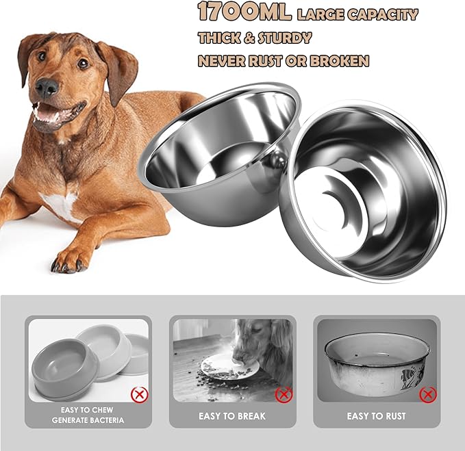 Metal Raised Dog Bowl Stand for Large and Medium Dogs, Stronger Elevated Dog Bowls with Sprill Proof Mat, Pet Food & Water Bowls 10" Tall Dogs Feeder (58OZ-Stainless Steel Pet Bowl, Mat-16x24)