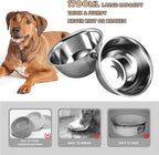 Raised Dog Bowl Stand for Large Dogs, 10” Tall Elevated Feeder with Spill-Proof Mat, Stainless Steel 58OZ Bowls for Food & Water, Gray Color (Mat Size: 16x24”)