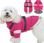 Turtleneck Dog Coat with Harness Built in - S,Soft Warm Lining | Adjustable Reflective Harness Coats for Small Dogs,Snow Day Water-Repellent,Windproof & Cold-Resistant Jacket (Rosered)
