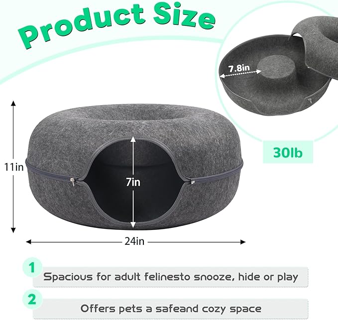 Cat Caves for Indoor Cats, Large Cat Tunnel for Multiple & Large Cats, Scratch Detachable Peekaboo Cat Cave Bed, Kitten Donut Kitty Hideaway Up to 45 Lbs