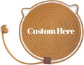 Personalized Cat Scratcher Mat, Customized with Name Text Natural Cotton Rope Round Horizontal Cat Scratching Pads with Ball Toy, Cat Furniture Protector for Wall, Couch, Carpets, Sofa (Brown)