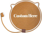 Personalized Cat Scratcher Mat, Customized with Name Text Natural Cotton Rope Round Horizontal Cat Scratching Pads with Ball Toy, Cat Furniture Protector for Wall, Couch, Carpets, Sofa (Brown)