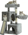 35.8-inch Cat Tree with Double Cat Beds & Hammock, Plush Perch Scratcher with Comfort Sleep Platform and Toy Ball for Indoor Cats (Grey)