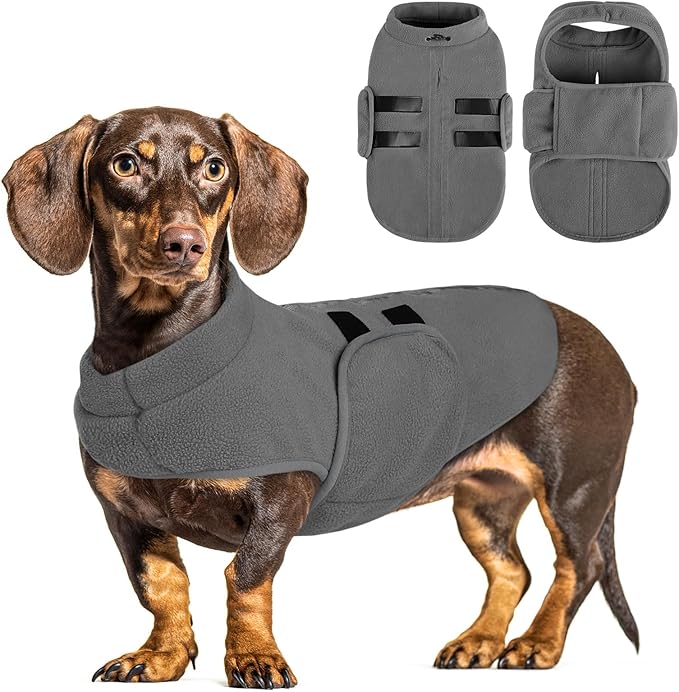 Queenmore Medium Dog Sweaters, Soft Fleece Vest Pullover Dog Jacket with Leash Hole, Warm Winter Dogs Clothes Cold Weather Doggy Dachshund Sweater for Medium Dogs Cats Boy or Girl (Grey,M)