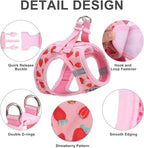 EXPAWLORER Small Dog Harness and Leash Set - Cute Puppy Harness Leash Dog Collar with AirTag Holder Silicone Case, Soft Padded Step in Pet Vest Reflective for Outdoor Walking, Strawberry S