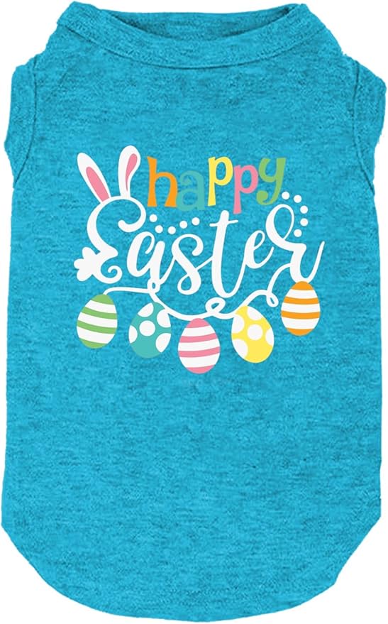 Happy Easter Shirts for Dog Funny Print Vest for Small Medium Large Dogs Soft and Light-Weight T Shirts Gift for Puppy (XX-Large, Blue)