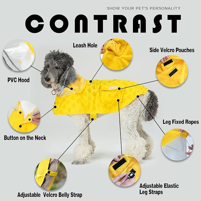 Dog Raincoat,Waterproof Rain Poncho with Hoodie, High Reflective Adjustable Pet Rain Jacket with Leash Hole for Small Medium and Large Dogs (Yellow(Water-Reactive Hydrochromic), X-Large: 37-55lbs)