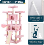 WEEWAY 68 Inches Multi-Level Large Cat Tree for Feline‌/Big Tower/Condo/Cozy Plush Kitty Perches/Fluffy Balls/Sisal Scratching Posts and Hammocks/Cave/Furniture Activity Center/Pink