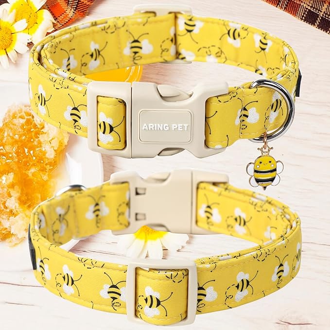 ARING PET Bees Dog Collar, Cute Spring Summer Yellow Bee Pet Collars for Puppy Small Medium Large Boy Girl Dogs-L