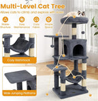 SUBARASHII 44" Multi-Level Cat Tree with Spacious Top Perch, 2-Door Condo & Hammock for Indoor Cats -Gray