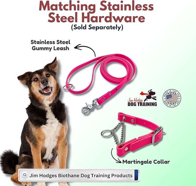 Martingale Collar for Dogs, Biothane, Stainless Steel Hardware, No Pull, Made in The USA, Professional Grade, Small, Pink