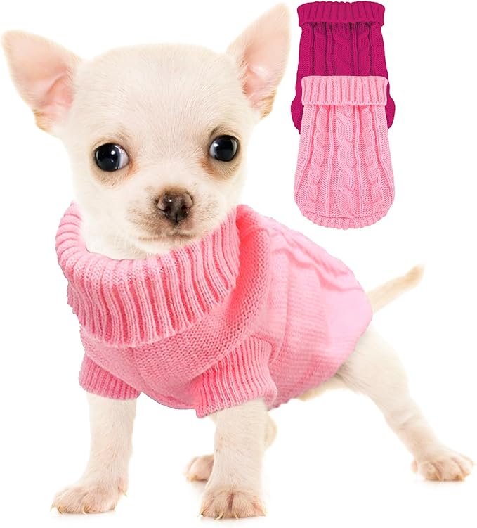 Chihuahua Yorkie Sweater, 2 Pieces Dog Sweaters for Small Dogs, Turtleneck Knitted Dog Clothes for Small Dogs, Winter Warm Pullover Sweaters, Pet Cat Sweater Cold Weather Puppy Clothes Outfits XS