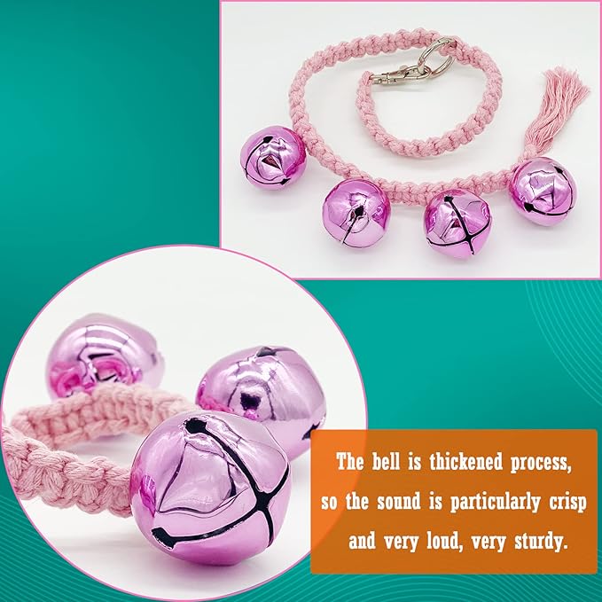 Dog Hanging Doorbells| 4 Extra Loud Dog Potty Training Bells| Adjustable Durable Braided Rope Door Bell for Dogs to Ring to Go Outside(Pink, Small)