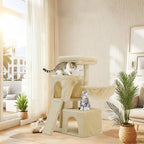 35.8-inch Cat Tree with Double Cat Beds & Hammock, Plush Perch Scratcher with Comfort Sleep Platform and Toy Ball for Indoor Cats (Beige)