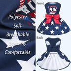 XPUDAC 4th of July Dog Dress Patriotic Clothes Stars Skirt with Bow Independence Day Doggie Outfit Pet Holiday Apparel for Small Dog Girl Cat, XXS